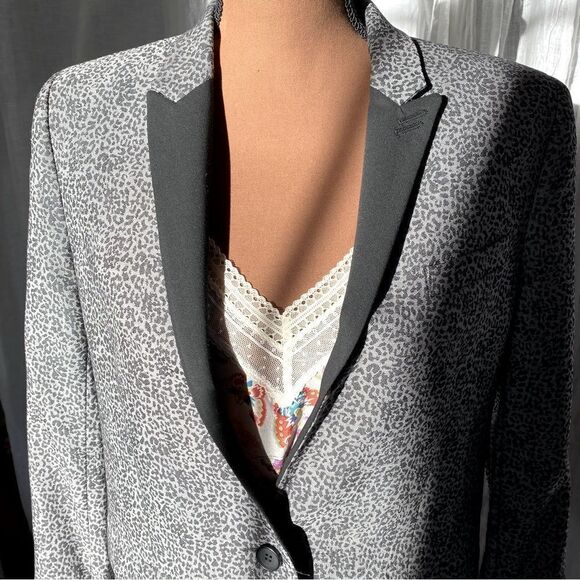 The Kooples Grey Leopard Print Tuxedo Blazer - Picture 3 of 13